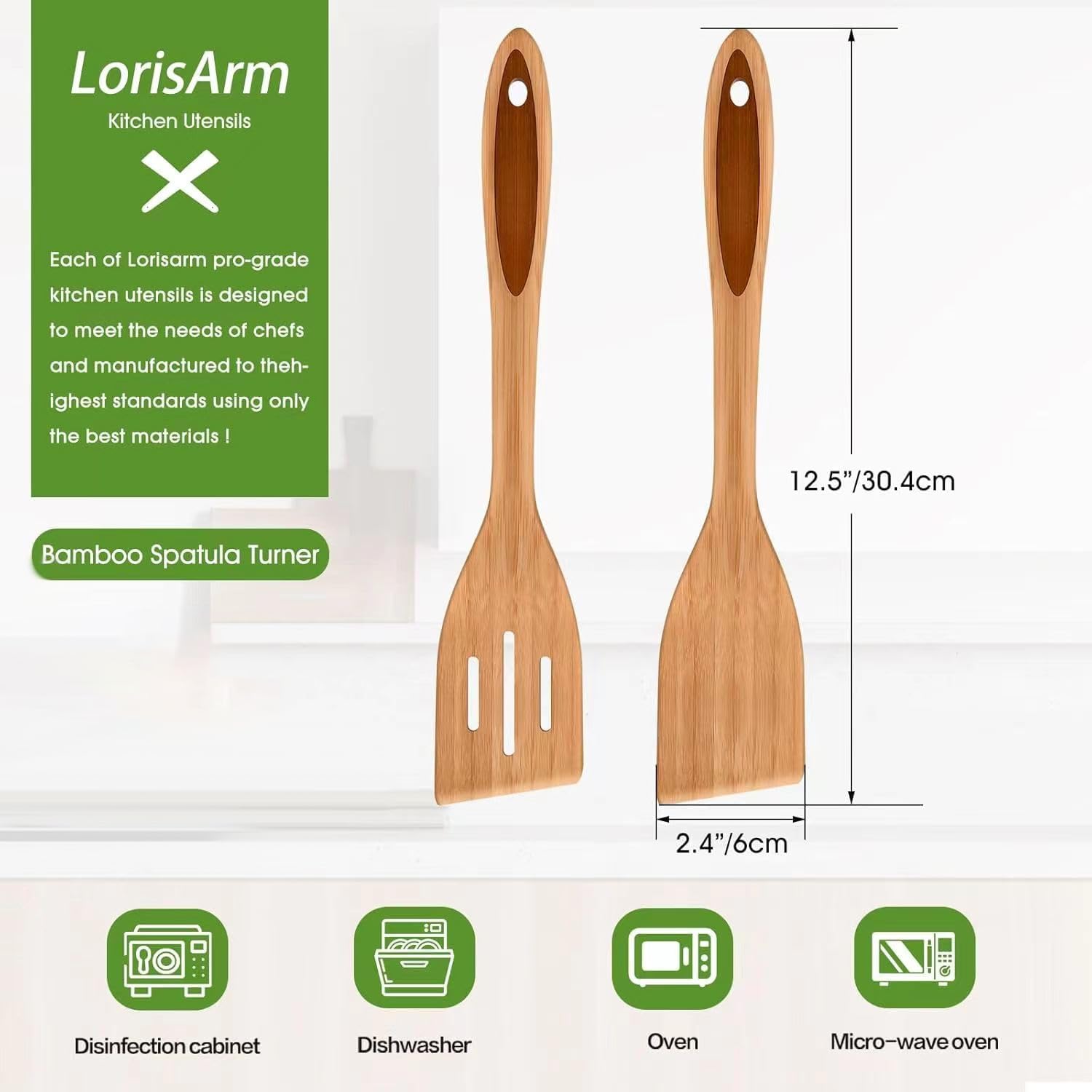 12 inch Bamboo Spatula Turner, Solid Kitchen Spatula Turner, Egg Scraper, Wood Cooking Utensil, Kitchen Spatulas for Baking, Flipping, Serving,