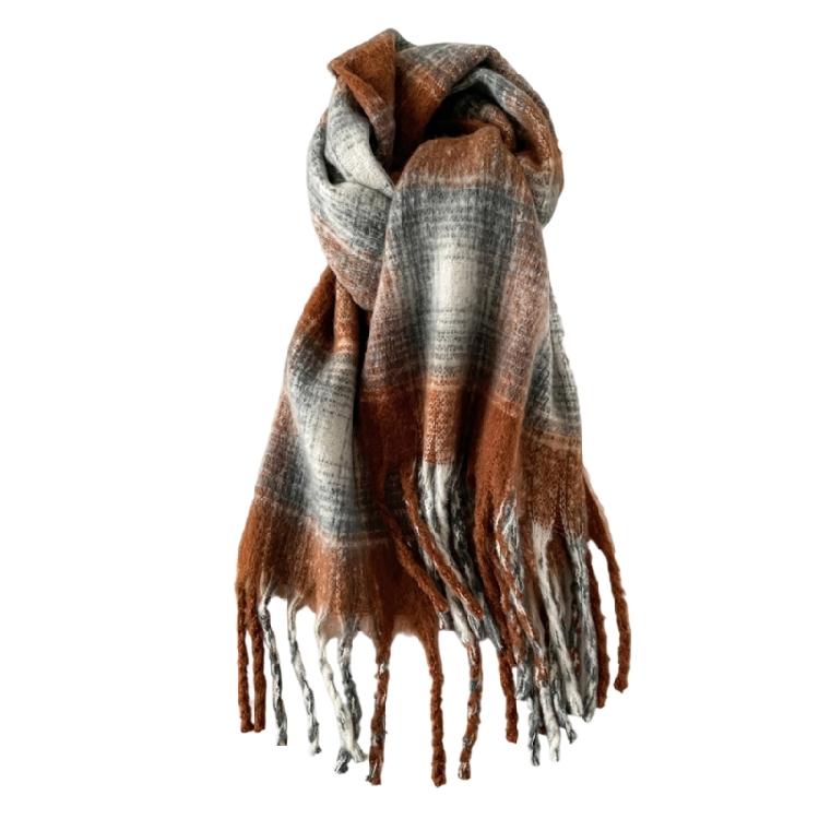 Classical Plaids Pattern Scarf Mohair Blend Long Scarf Warm Comfortable Neckwrap For Daily Outfit Winter Warmth
