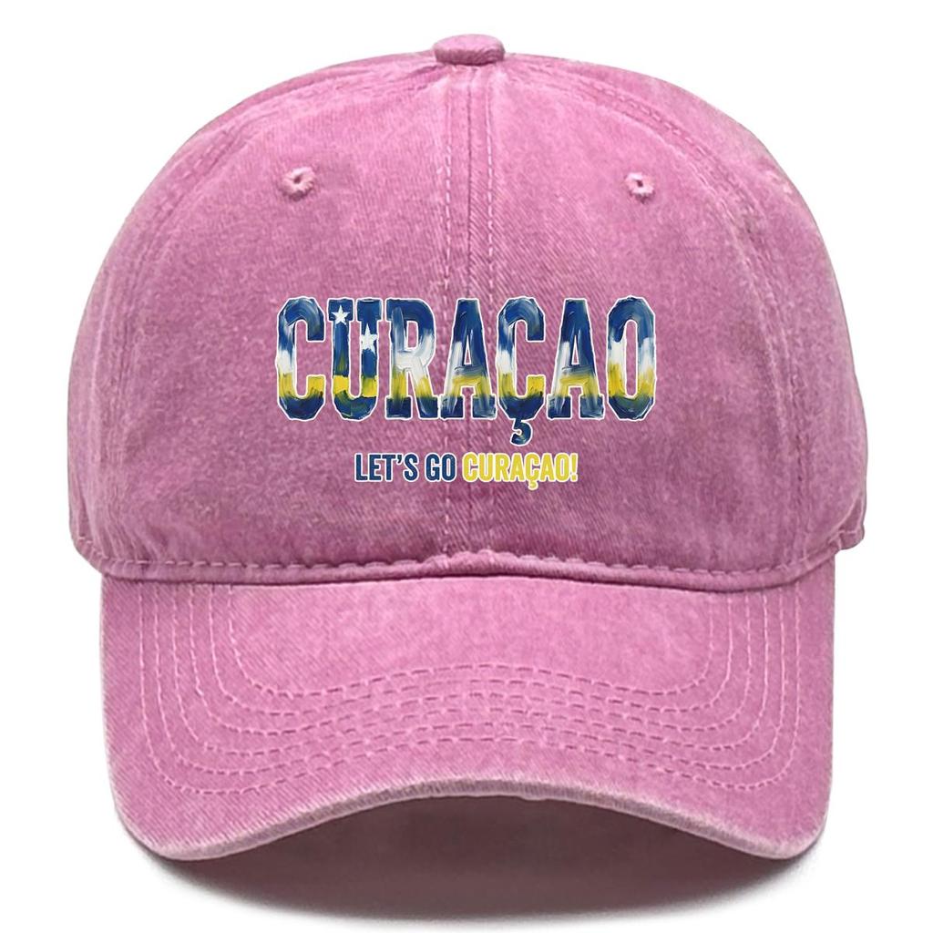 Snapback Baseball Cap With "CURACAO" "LETS'S GO CURACAO" Flag Printed , Adjustable Baseball Hat Retro Sporting Vintage Casual Dad Hat