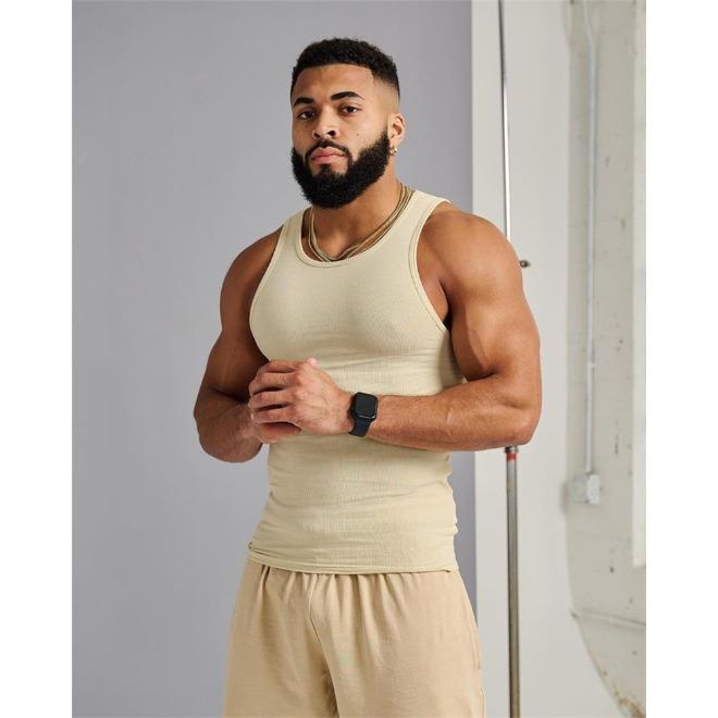

Summer Knitted Ice Silk Ribbed I-back Vest Casual Slim-fitting Fitness Sports Men s Tank Tops XXXL светло-желтого