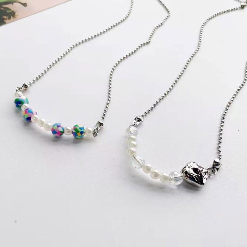 Bohemian Beaded Irregular Pendant Necklace Colored Round Bead High-Grade Crystal Necklace Summer Resin Necklace Jewelry