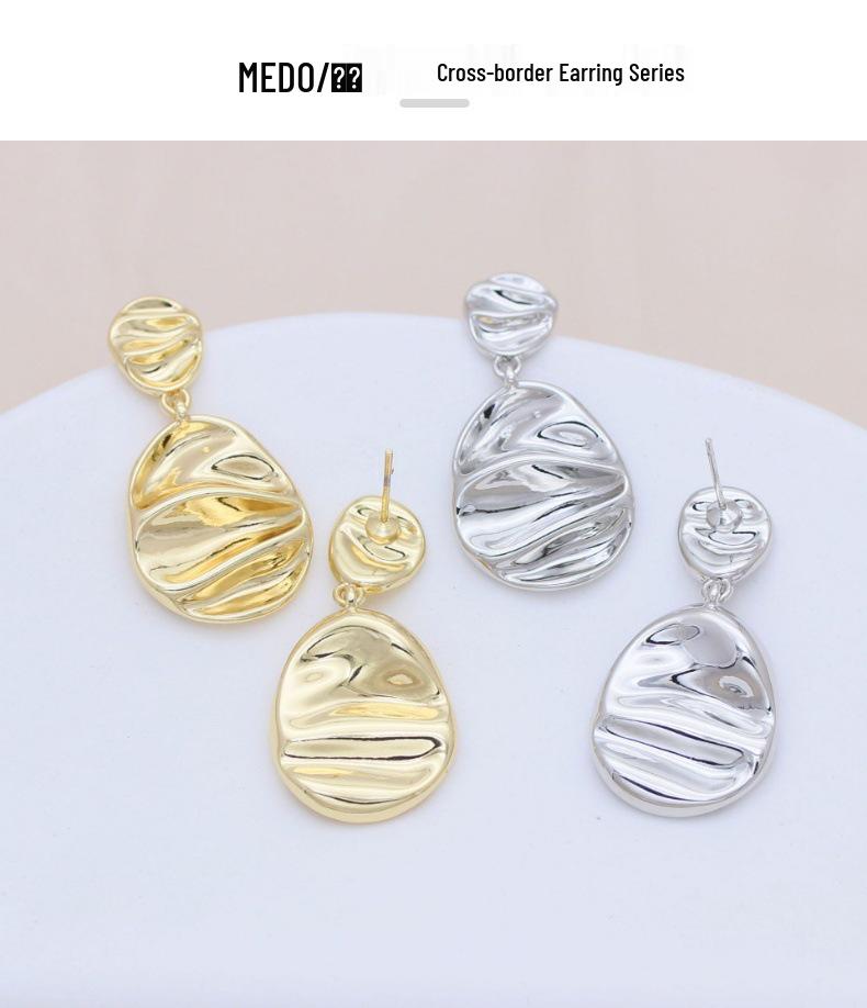 Real Gold Retention S925 Silver Needle Geometric Irregular Oval Earrings