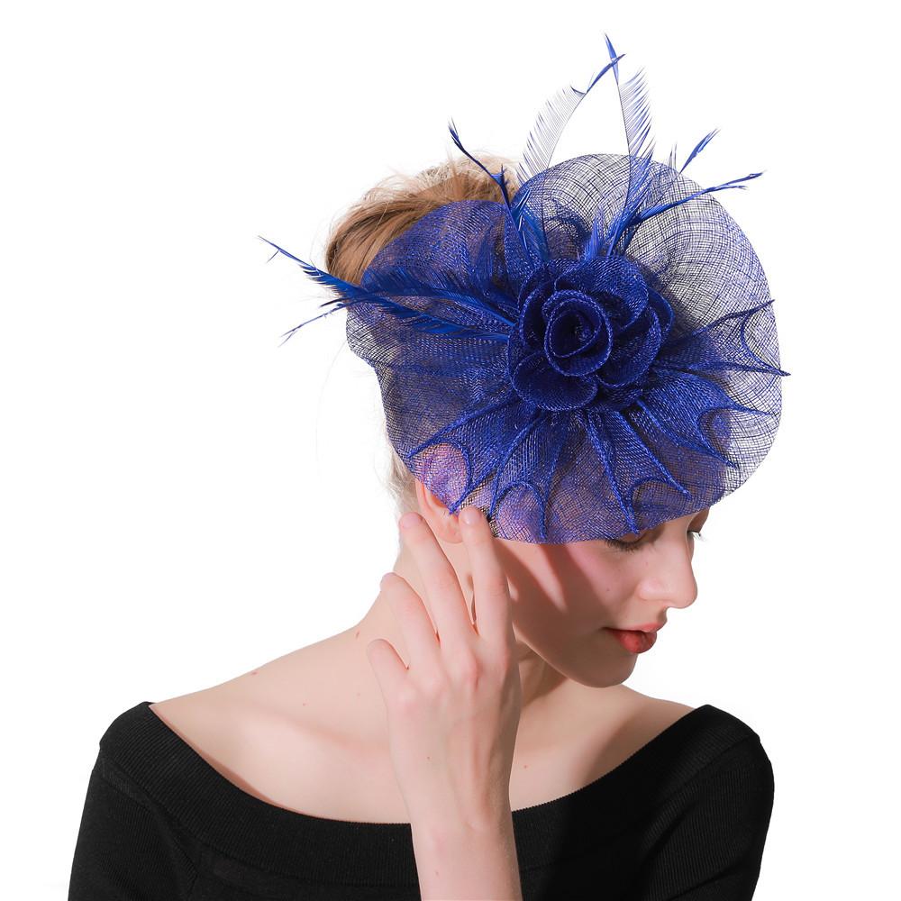 

Popular Royal Blue Hemp Top Hat Bride Photo Wedding Dress Headgear синий