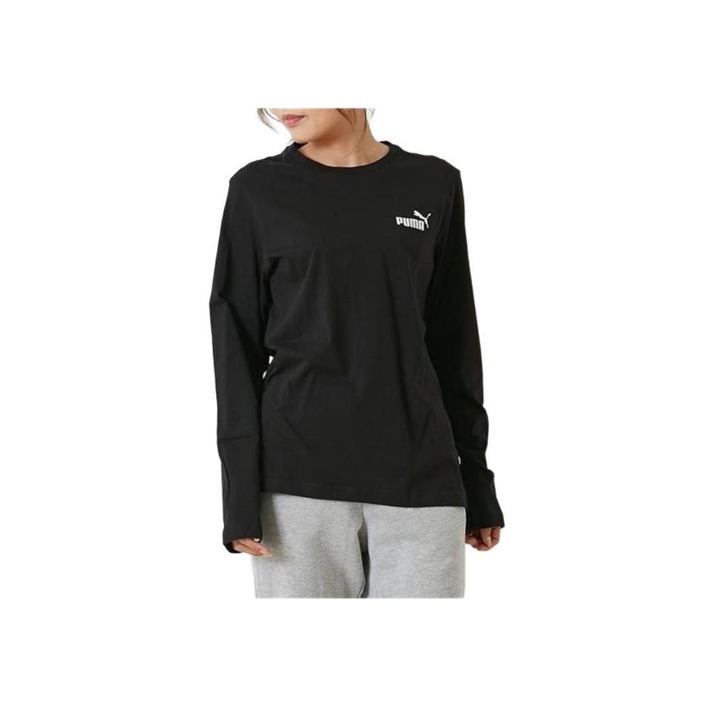 Puma Nadruk z logo Trening Sport Oddychający Długi Rękaw Okrągły Dekolt Męskie Topy Czarny 589027-01