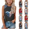 Women Sleeveless Loose Tank Top American Flag Heart Print Round Neck Casual Summer Shirt Denim Patchwork