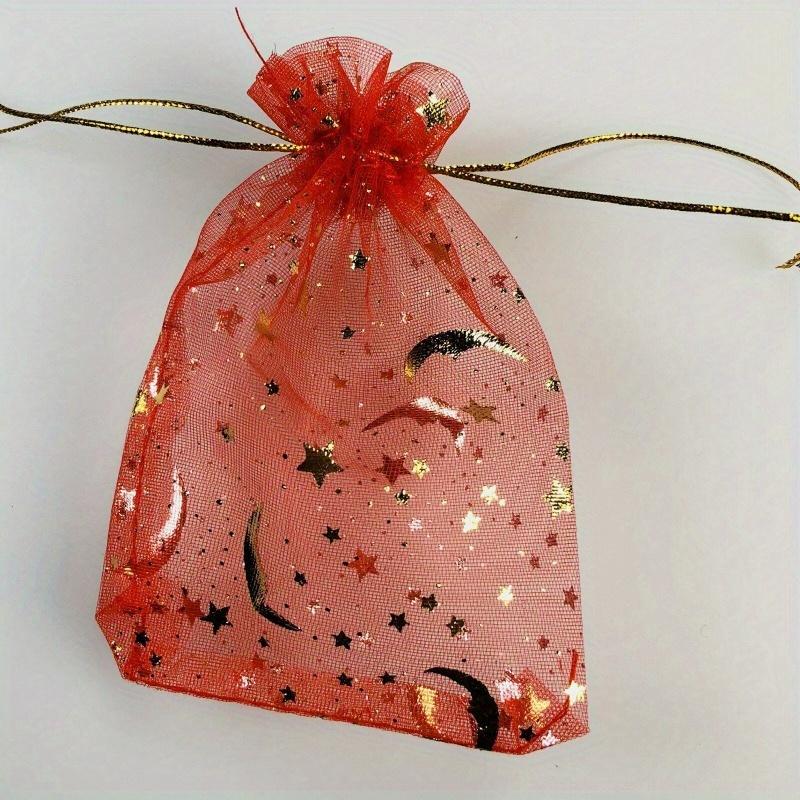 100Pcs Stars & Moon Design Organza Sheer Gauze Element Jewelry Bags Tulle Fabric Wedding Gift Bags Sachet OrganzaGift Bag