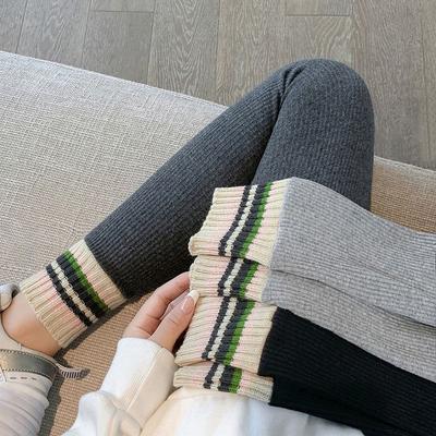 New Gray Threaded Leggings for Women, Thin High-waisted Long Johns for Spring and Autumn Wear, and Velvet To Keep Warm In Autumn and Winter