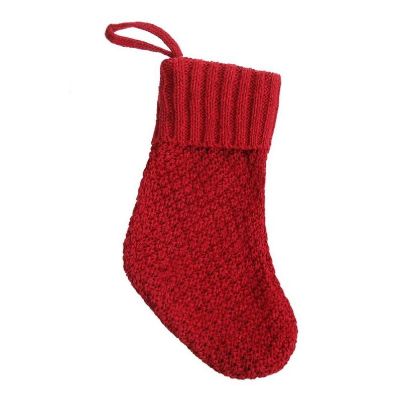 1PC Christmas Knitted Stockings Decor Festival Gift Bag Fireplace Xmas Tree Hanging Ornaments Decor Red White Christmas Sock red