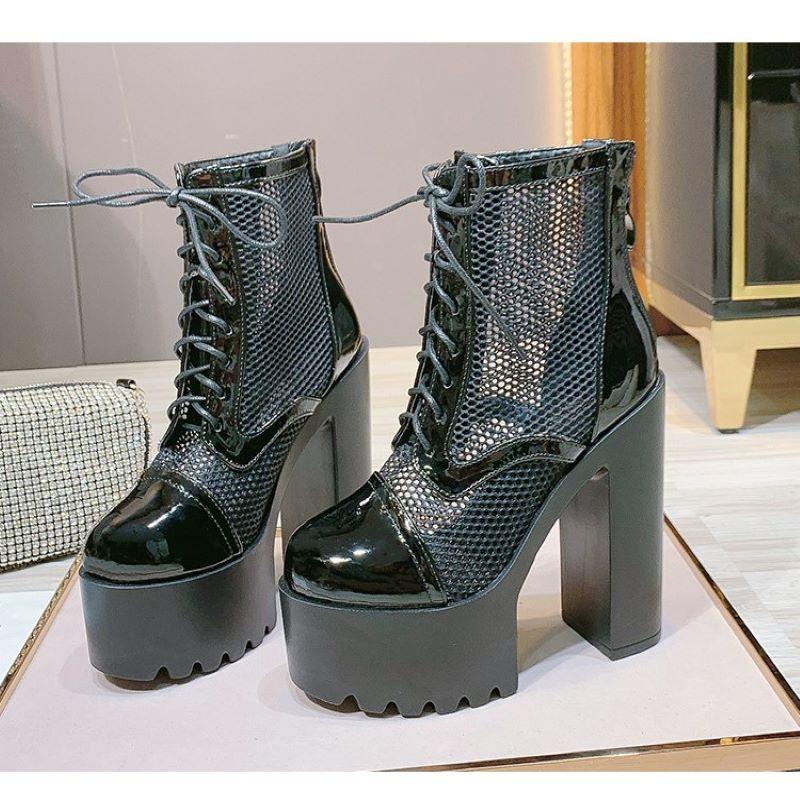 Toamna și iarna, pantofi de dans cu toc înalt, cizme scurte, sexy, cu plasă impermeabilă, cu dantelă, până la gleznă, cizme, tocuri înalte, fermoar, pantofi de dans pentru club de noapte