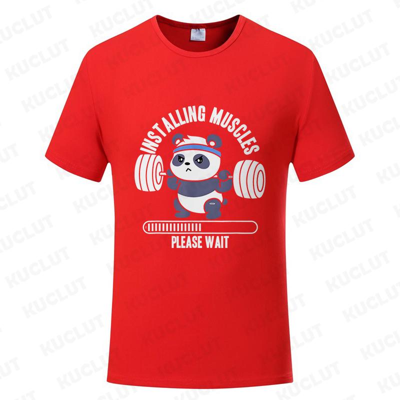 Funny Panda Gym Print T-Shirt Summer Tees for Men Women O-neck Casual Short Sleeve Weightlifting Installing Muscles Fashion Tops