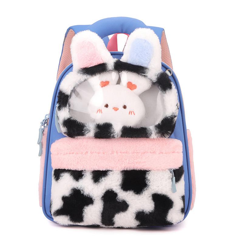 Design Color Blocking Children Plush Backpack With Rabbit And Capybara Toy Plush