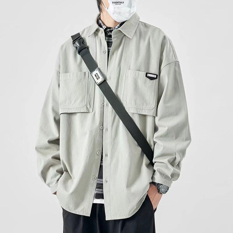 

Workwear Shirt Men s Long-sleeved Senior Sense of Gangster Handsome Clothes Trend Tide Boys Fall Shirt Jacket Men s Spring and Fall Models 5XL світло-сірий колір