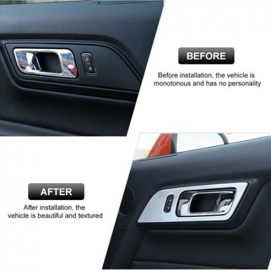 Inner Door Handle Bowl Panel Cover 2PCS For Ford Mustang 2015- Matte Silver