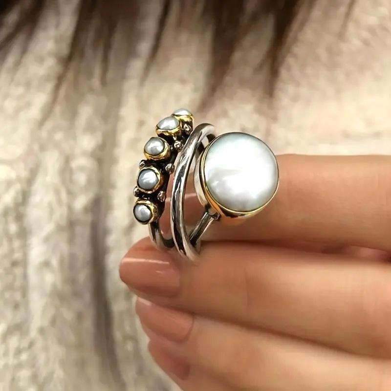 1Pc Imitation Pearl Ring, Retro Exaggerated and Simple Style Ring