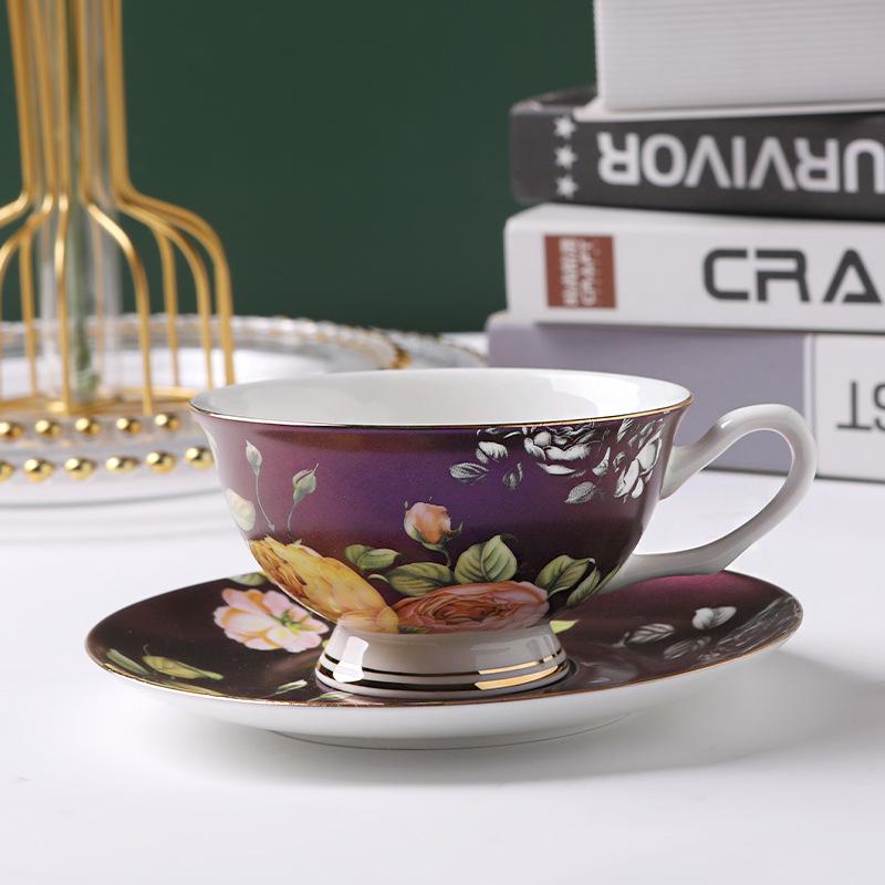 British Bone China Coffee Cup And Saucer Set, Simple Ceramic Coffee Cup Printing Pattern, European Cup And Saucer Souvenir Gift