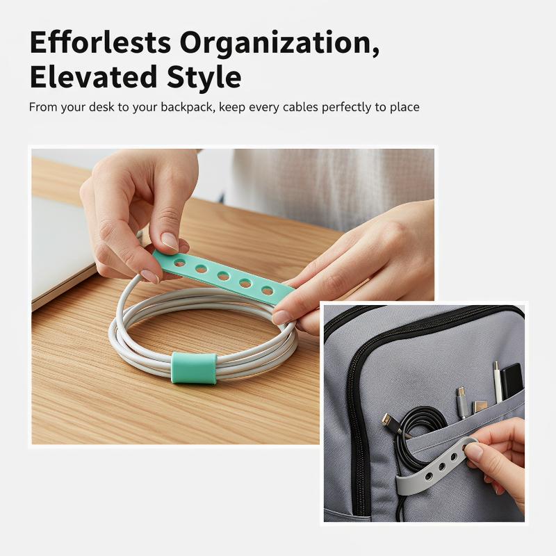 TPR Cable Organizer Straps 10 Pcs Reusable Adjustable Multi-Color Cord Ties for Headphones Chargers Small Electronics Home Use