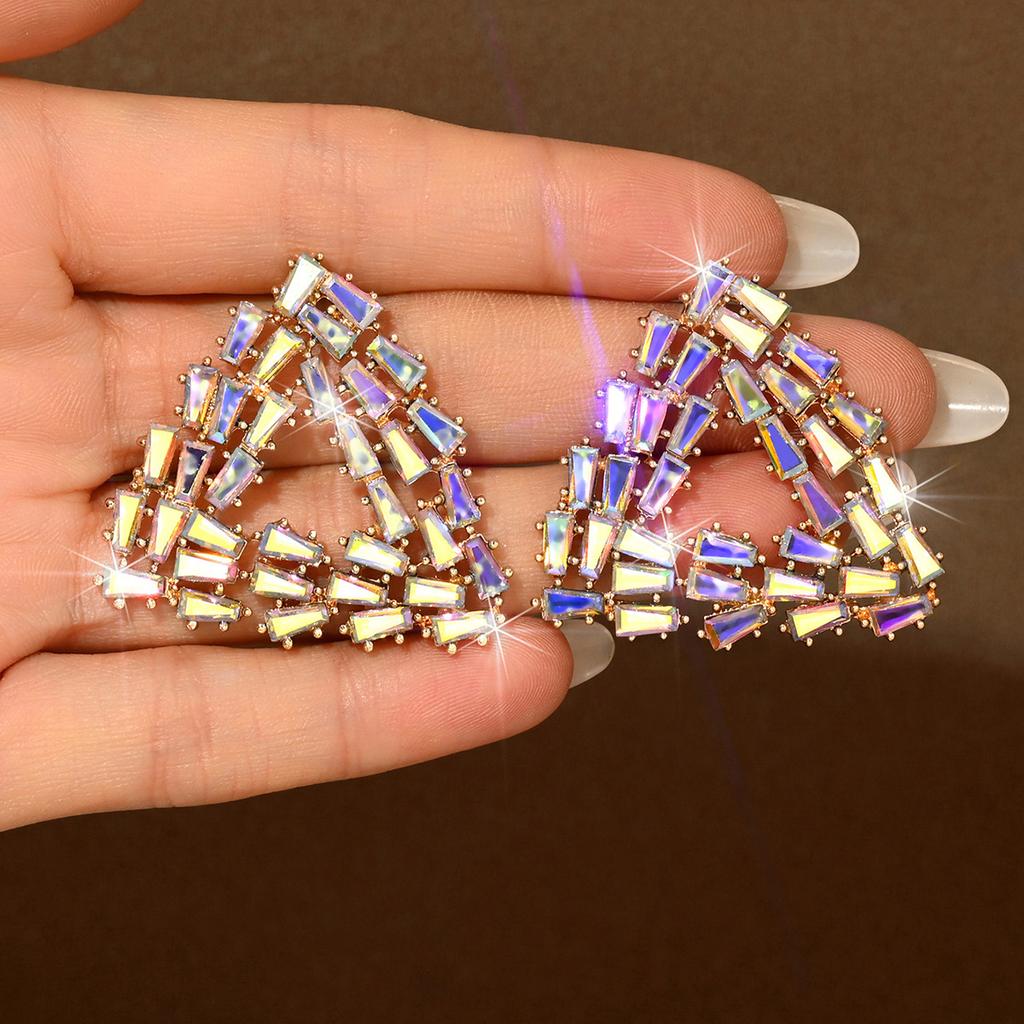 Retro Personality Diamond Triangle Stud Earrings Hollow Personality Banquet Shiny Jewelry Earrings Earrings Women