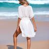 New Cut-out Lace Deep V-neck Side-slit Waist-cinching Seaside Beach Vacation Dress Blouse