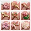 3pc Girl Pendant Hot Pink Oil Dripping Stainless Steel Plant Tree Flower Charm Pendants For Jewelry Making Supplies DIY Keychain