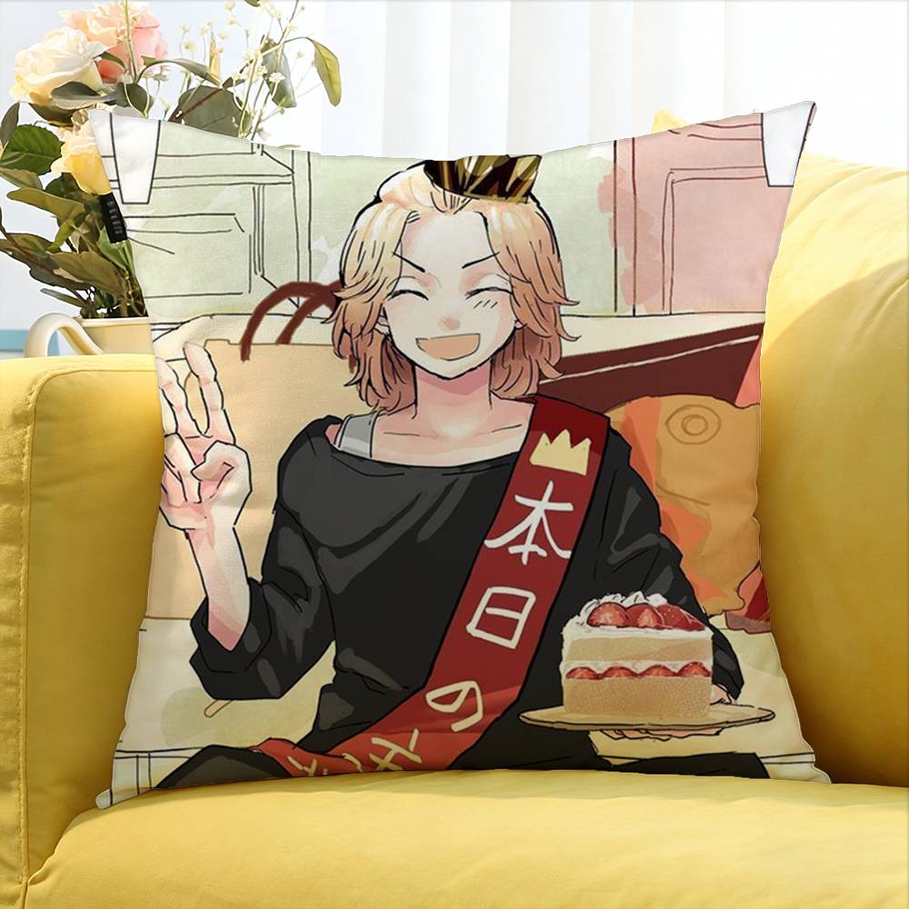 T-Tokyo r-Revengers Mikey World Various Sizes Square Pillow Case For Car Home Bedchamber Decor