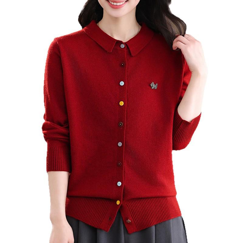 Women's Lapel Knit Cardigan - Chic, Versatile Spring/Autumn Jacket, Slimming Loose Fit, Ideal for Middle-Aged and Elderly Moms