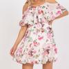 European and American floral A-shaped dress, off-the-shoulder suspender ruffle edge short waist romantic beach dress