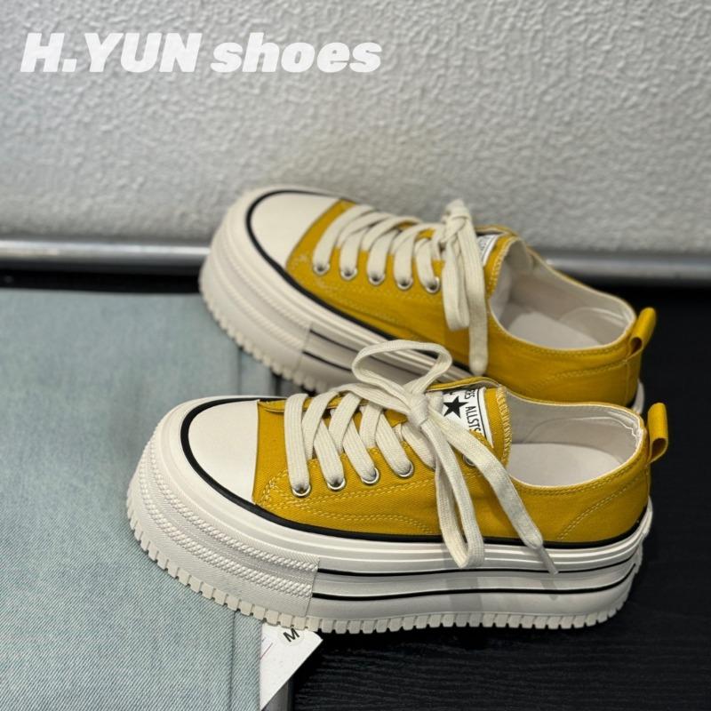 Thick-soled Heightening Canvas Shoes Women's Spring New Muffin Bottom Breathable Low-top Casual Shoes Versatile Board Shoes