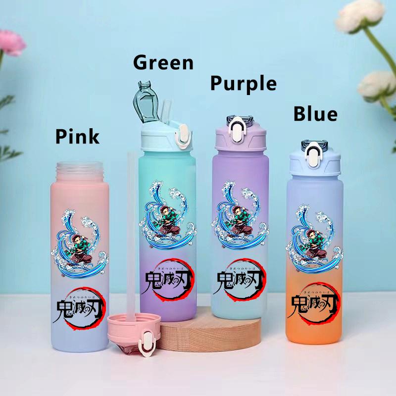 750ML Demon Slayer Cartoon Plastic Gradient Water Cup Portable Leak Proof Water Bottle Student Outdoor Sports Travel Water Cup