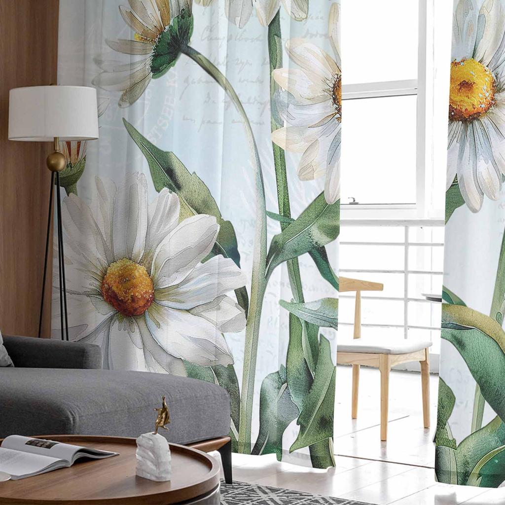 Rośliny wiosenne Stokrotki Kwiaty Pastoralna bryza Niebieskie tiulowe zasłony do salonu Hotel Luksusowa dekoracja Zasłony przezroczyste