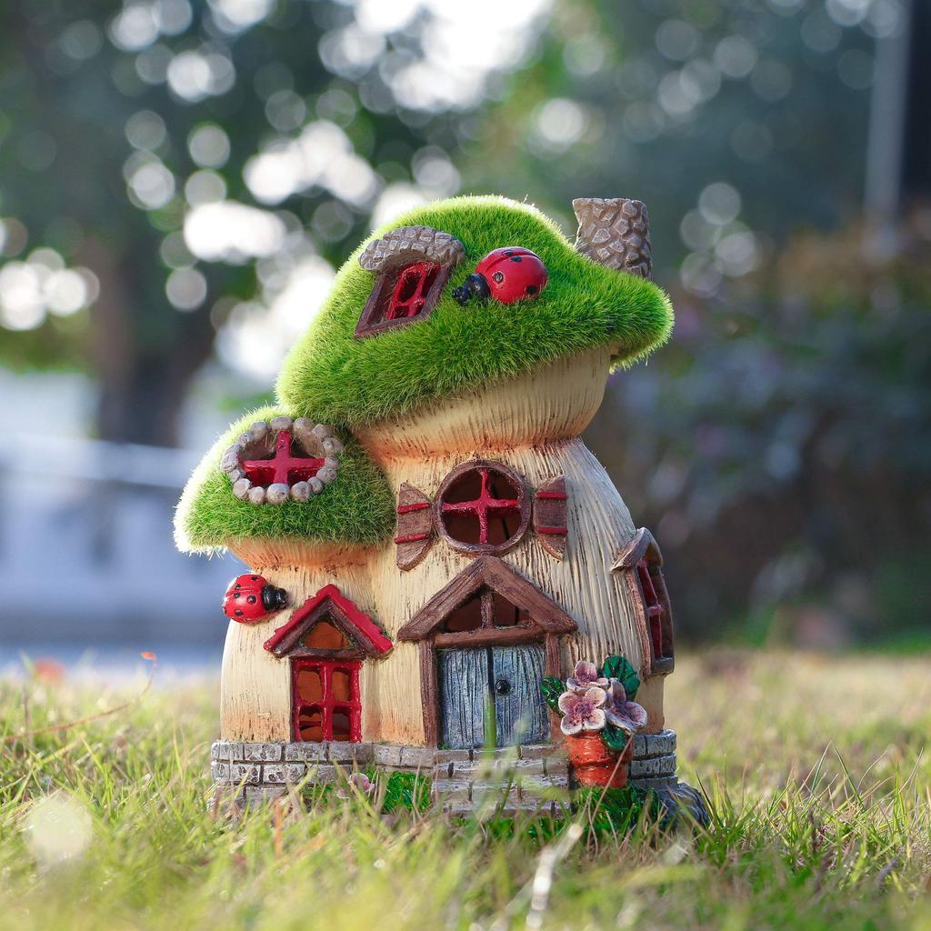 Valery Madelyn Fairy Tale Series 17cm Garden Ornament Fluffy Mushroom House Solar Lamp Solar Solar Light Garden Light Figurine Ornament Waterproof