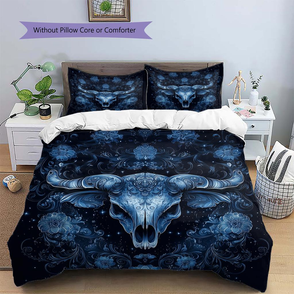 Cow Skull Pattern Bedding Home Decoration Birthday Gift (1 * duvet cover + 2 * pillowcase, without core)