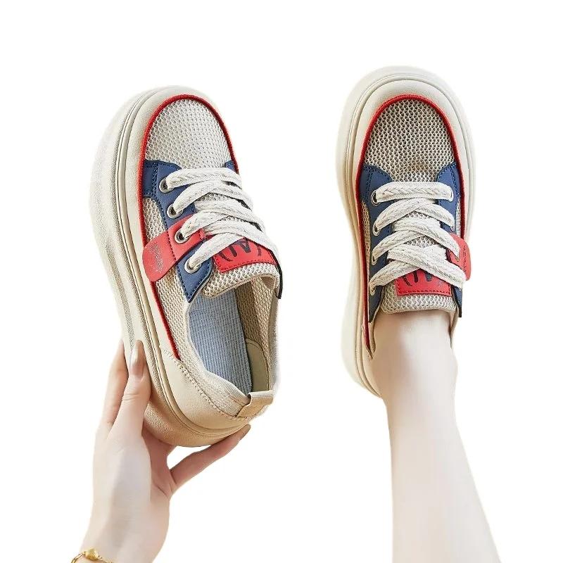 2025 Hot Sale Ladies Shoes Lace-up Women's Vulcanize Shoes Fashion Color Matching Mesh Best Seller Comfortable Casual Sneakers