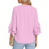 3/4 Ruffle Sleeve Tops Cotton Linen V Neck Blouses Casual Dressy Elegant Shirts Bebonnie Beach Tees