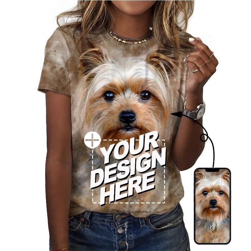 Women's T Shirt Print Dog Basic Short Sleeve Round Neck Regular Tops Daily Weekend Custom Print White Beige Gray