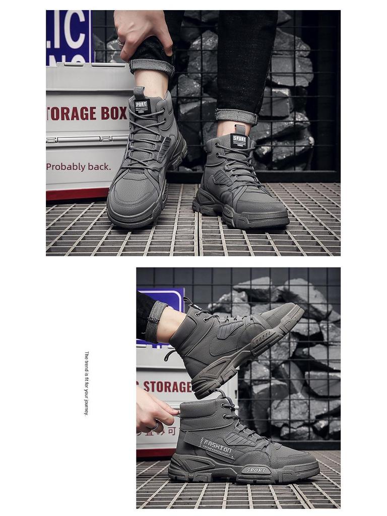 2025 Spring Men's Trendy Casual Outdoor Leather Work Boots - Fashionable British High-Top Design