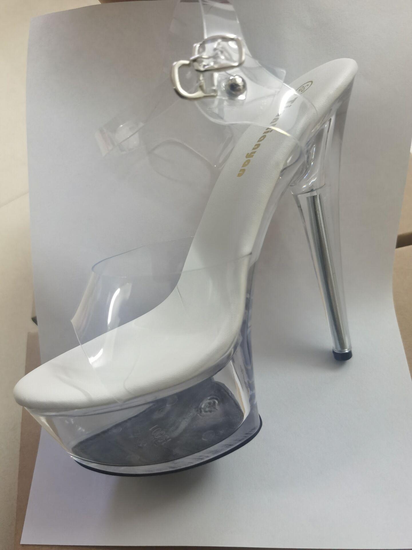 

Модная обувь для девочек для вечеринки, клуба, стриптиз-каблуки, женская обувь 2025, платформа, высокие каблуки, сандалии, прозрачные, сексуальные, для танца на пилоне, 15 см высотой, большой размер 43 белый