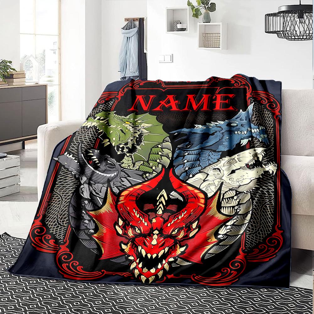 Customiz Name Personality Dungeons & Dragons (4) Blanket Soft &Warm Sofa Office Bed Travel Lunch Break Blanket, Gift Suitable for All Seasons