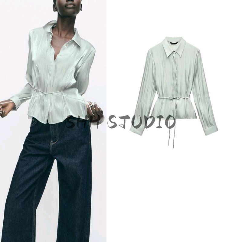 Spring New Women's Clothing French Style Design Bowknot Decoration Light Effect Shirt Tops 2461938