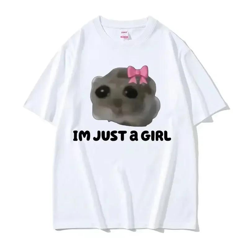 Funny Trendy Cute Kawaii Sad Hamster T Shirt  Women Summer Fashion Vintage Tee Shirt Casual T-shirt Streetwear