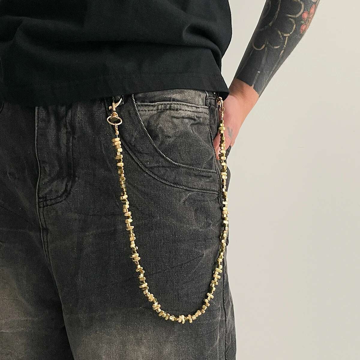 SHIXIN Hip Hop Imitation Pearl Bag Chain Waist Chain Punk Metal Pants Chain For Men Versatile Jeans Accessories Keychain Jewelry