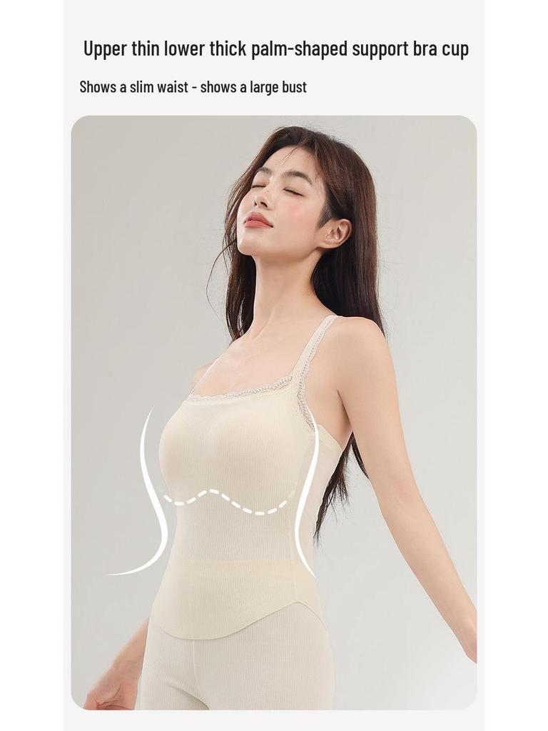 Women's Warm Camisole Tank with Chest Pad & Beautiful Back Bra – Comfortable Integrated Base Layer