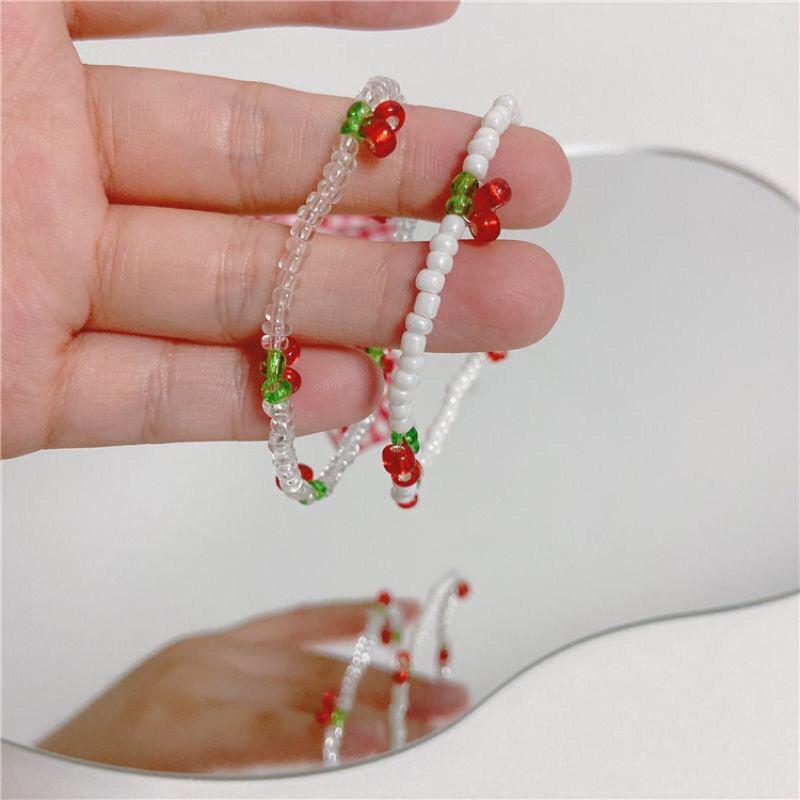 Nișă de vară Brățară albă proaspătă cu margele țesută manual, elegant, simplitate, brățară de cireșe, bijuterii, cadouri de petrecere pentru fete