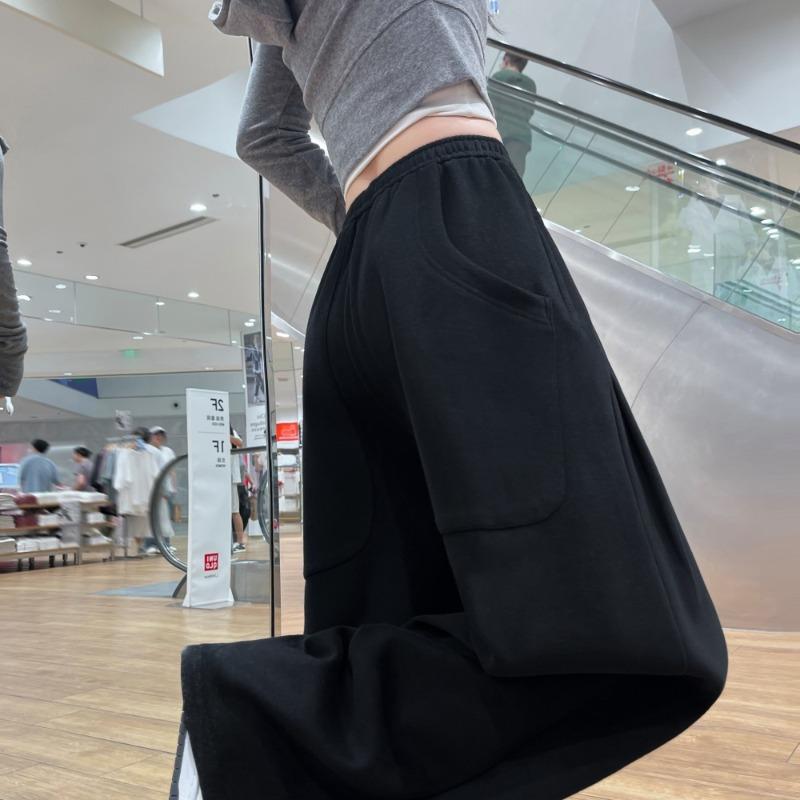 High Street navy blue sweatpants women's spring, autumn and winter new loose and thin straight casual floor-mopping pants