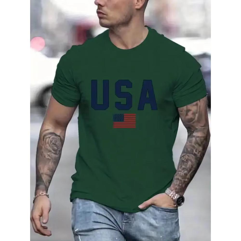 'USA' Pattern Print Men's Comfy T-shirt, Graphic Tee Men's Summer Outdoor Clothes, Men's Clothing, Tops for Men
