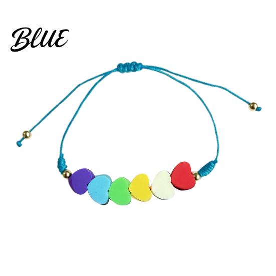 Sweet Aesthetic Hand Ornament Colorful Hearts Bracelet Handmade Braided Cord String Adjustable Fashionable Stackable Bracelet Heart Shaped Clay Beads