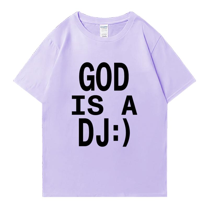 God Is A DJ Print Sommer Oversized T-Shirt Rundhals Herren Damen Kurzarm 100% Baumwolle T-Shirts Rundhals Oversized Unisex Oberteile
