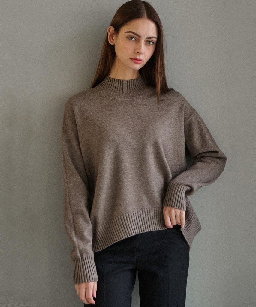 Beullangyu Flowed Half-Neck Slit Knit_4 Colors