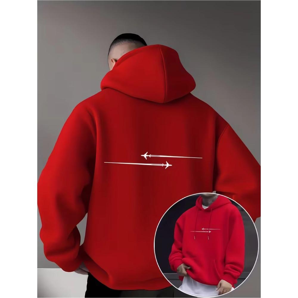 Minimalist Creativity Airplane Print Hoodie Autumn Long Sleeves Sweatshirt Men Fashionable Comfortable Warm Casual Sports Versatile Loose Hoodies