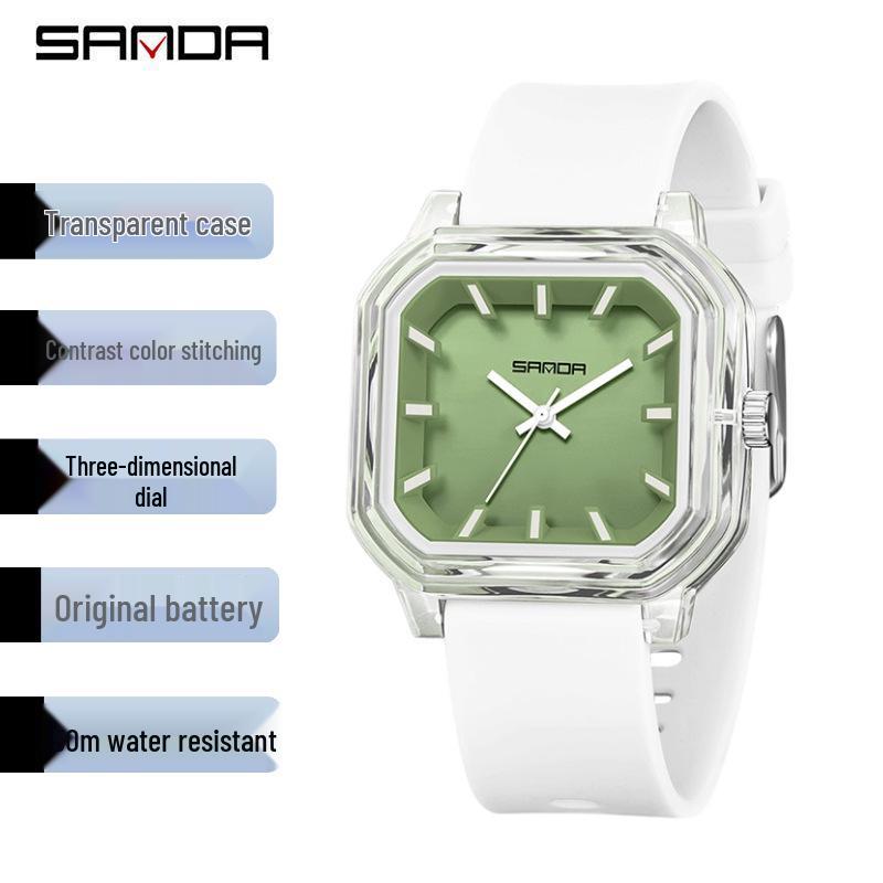 Sanda Fashion Color Block Kids' Silent Quartz Square Exam Watch – 3D Creative Unisex Design