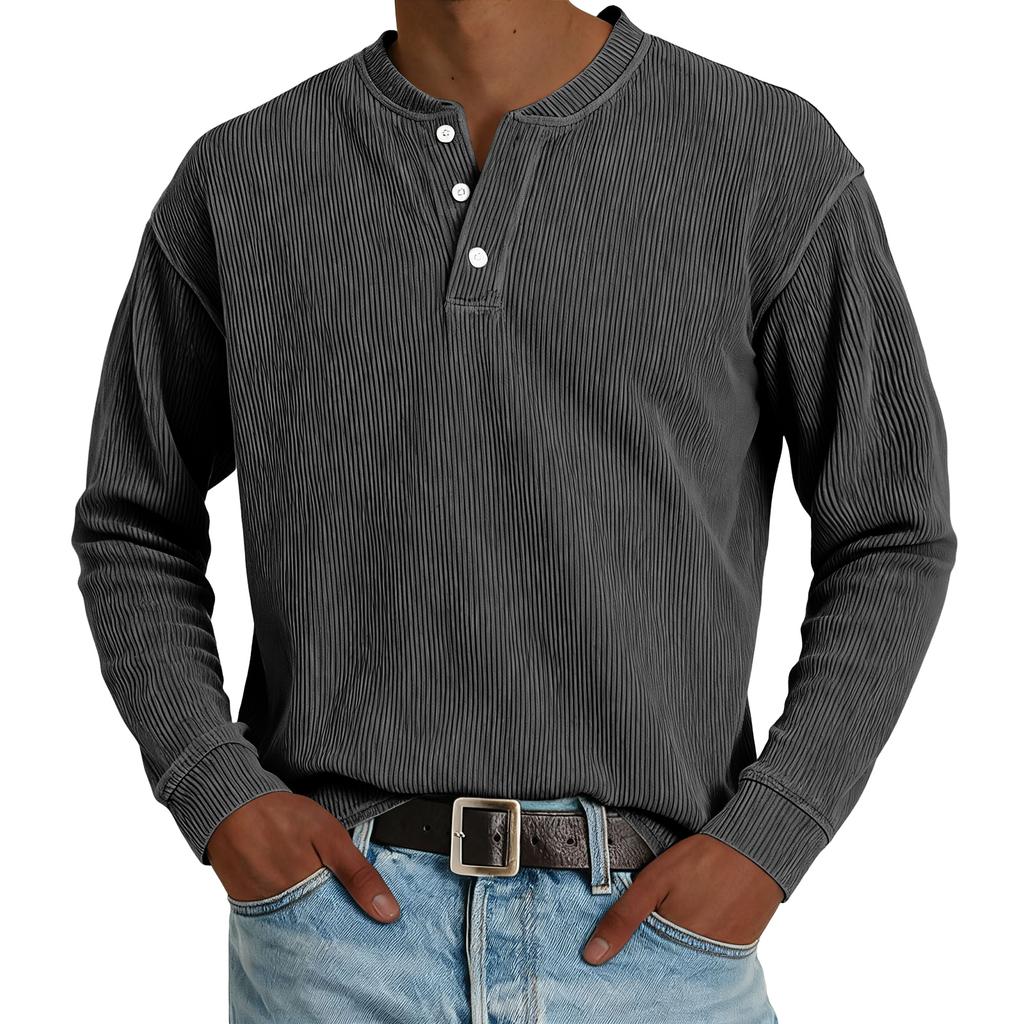 Pánský kordurový svetr s knoflíky a límcem, volného střihu, s dlouhým rukávem